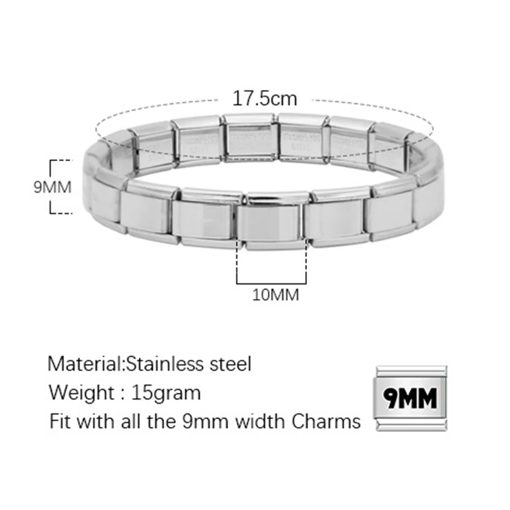 50pcs Italian Charm Stainless Steel 9mm Colorful Style Elastic Bracelet for Woman Men DIY Making GIft Dropshipping Wholesale