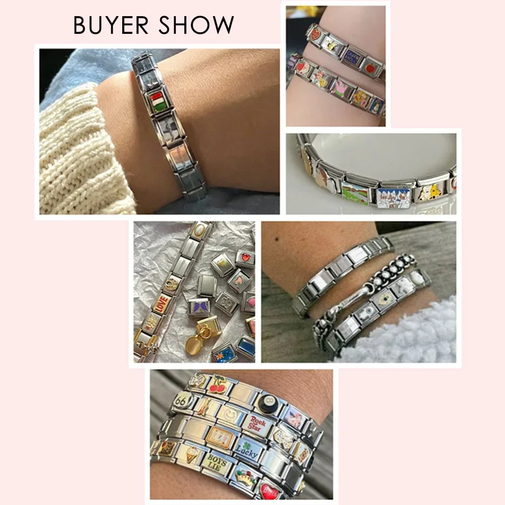50pcs Italian Charm Stainless Steel 9mm Colorful Style Elastic Bracelet for Woman Men DIY Making GIft Dropshipping Wholesale