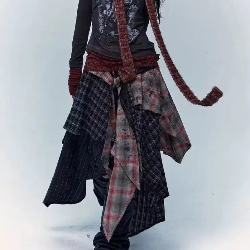 New In 2025 Irregular Cotton Patchwork Long Skirt For Women's 2025 Fashion Mid Length Vintage Skirts Woman Clothes
