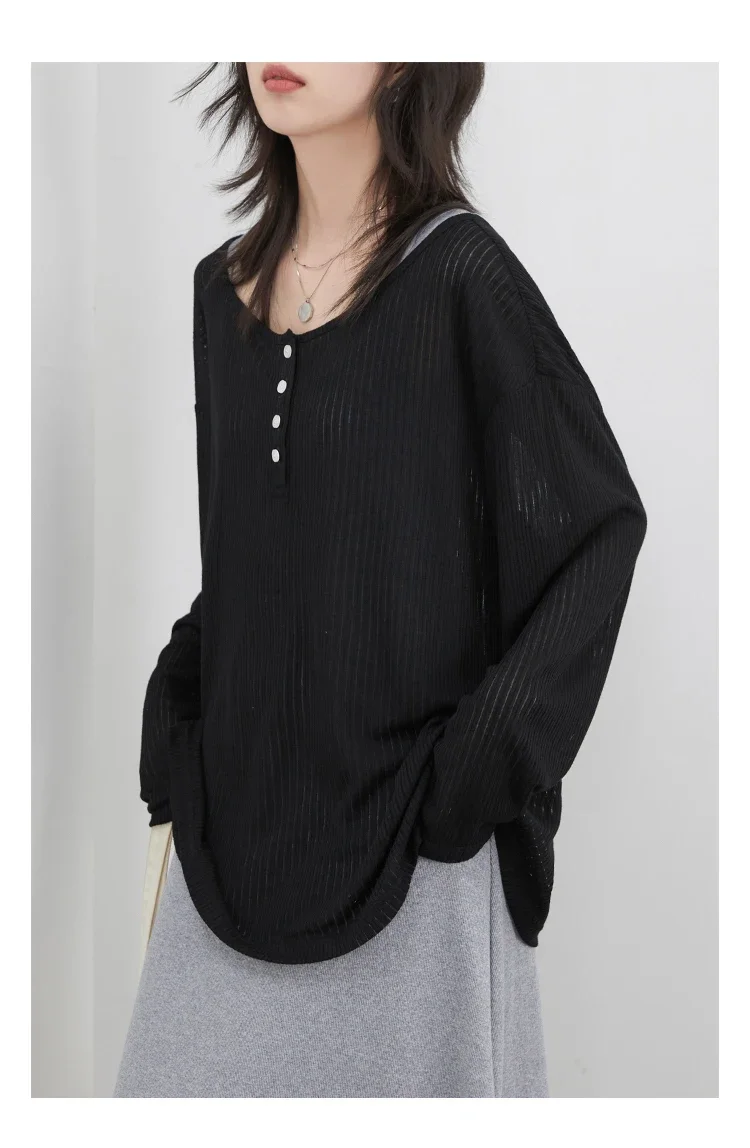 CHIC VEN Korean Women T-Shirts Casual Loose Slightly Transparent O Neck Female Top Thin Tees Spring Summer 2025 Clothing