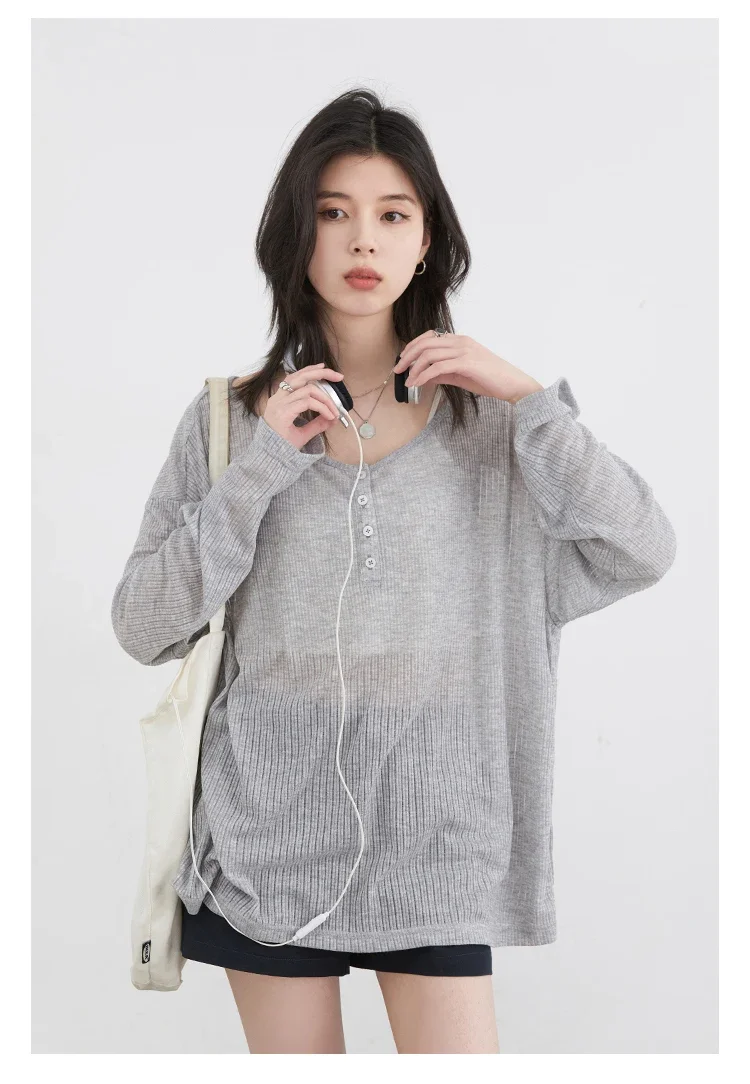 CHIC VEN Korean Women T-Shirts Casual Loose Slightly Transparent O Neck Female Top Thin Tees Spring Summer 2025 Clothing