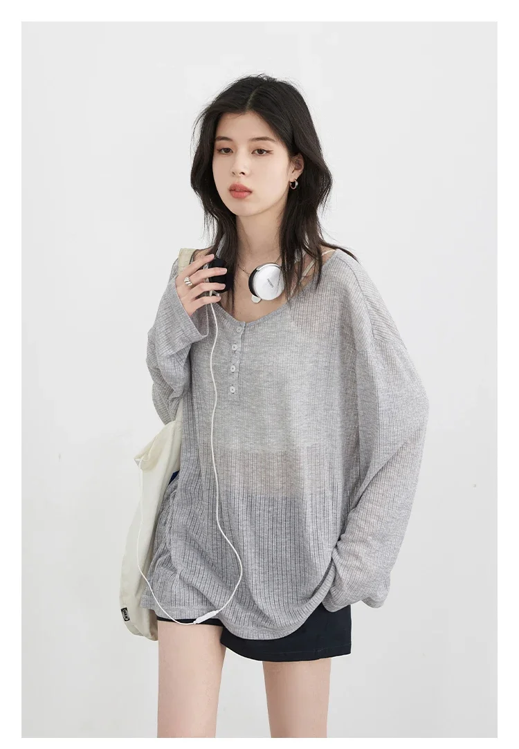 CHIC VEN Korean Women T-Shirts Casual Loose Slightly Transparent O Neck Female Top Thin Tees Spring Summer 2025 Clothing