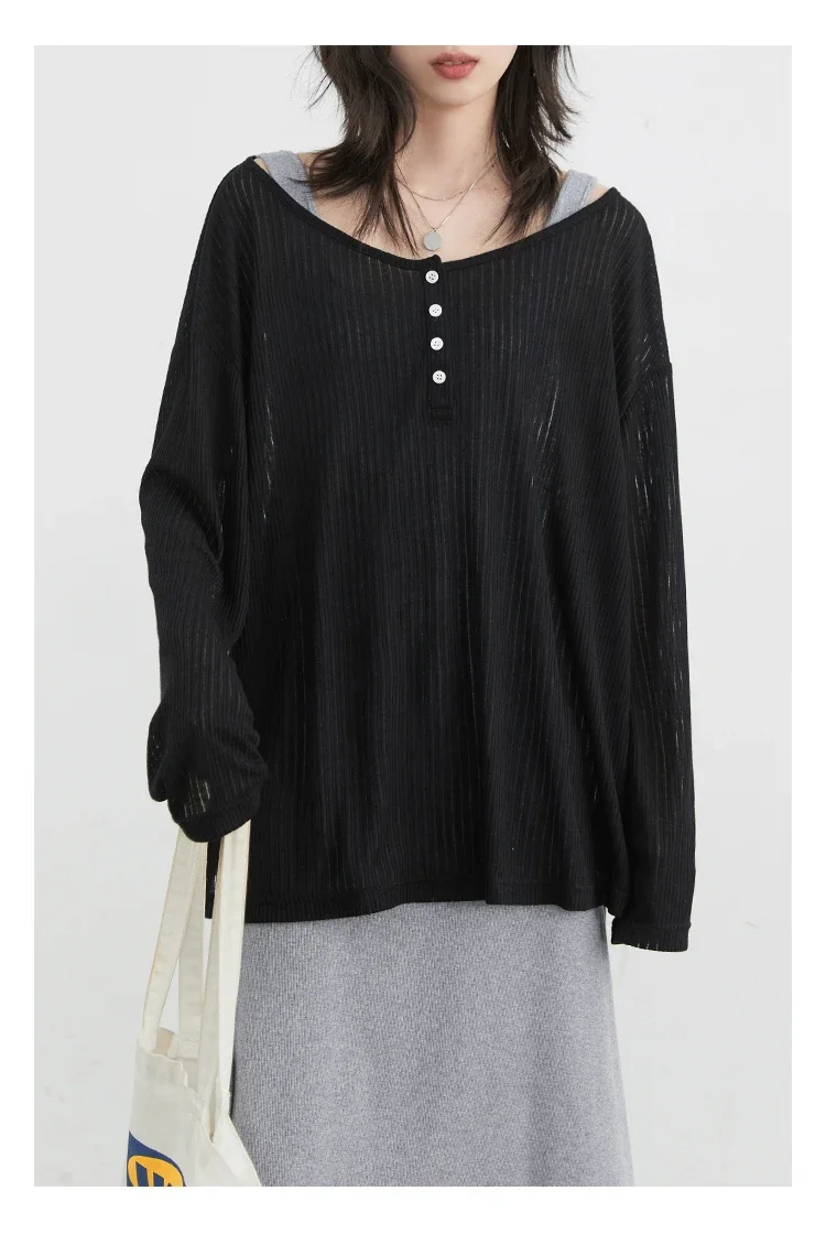 CHIC VEN Korean Women T-Shirts Casual Loose Slightly Transparent O Neck Female Top Thin Tees Spring Summer 2025 Clothing