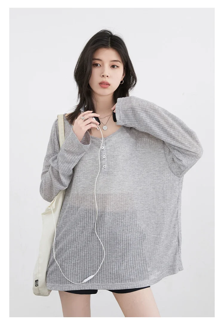 CHIC VEN Korean Women T-Shirts Casual Loose Slightly Transparent O Neck Female Top Thin Tees Spring Summer 2025 Clothing