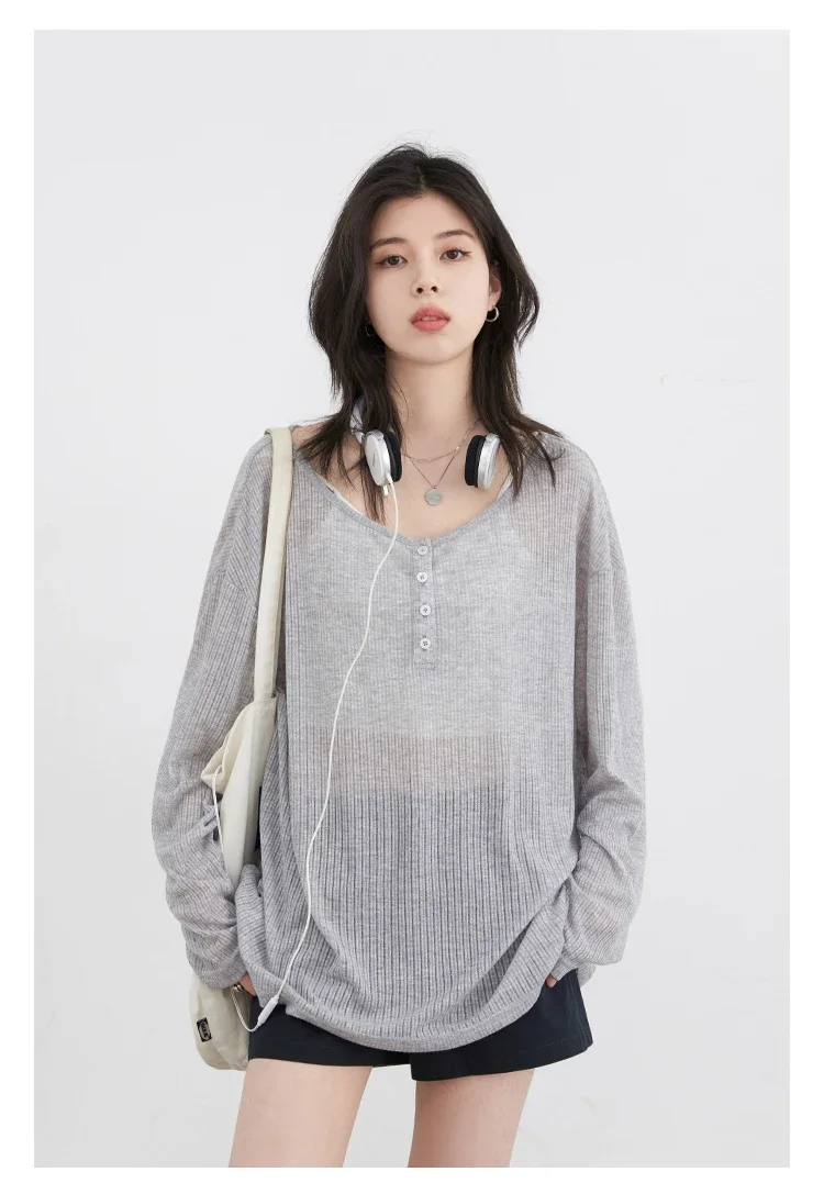 CHIC VEN Korean Women T-Shirts Casual Loose Slightly Transparent O Neck Female Top Thin Tees Spring Summer 2025 Clothing