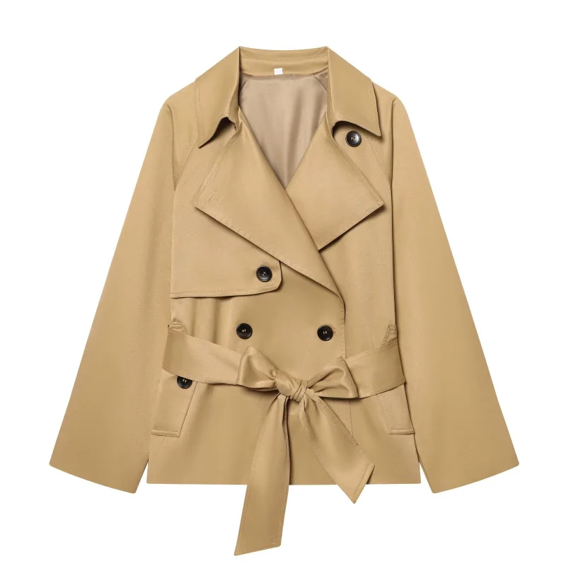 ETJ Autumn 2025 new collection women's British style lapel double-breasted Maillard color belt casual trench coat