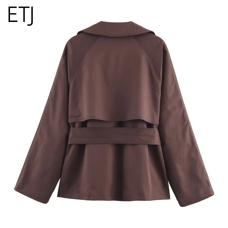 ETJ Autumn 2025 new collection women's British style lapel double-breasted Maillard color belt casual trench coat
