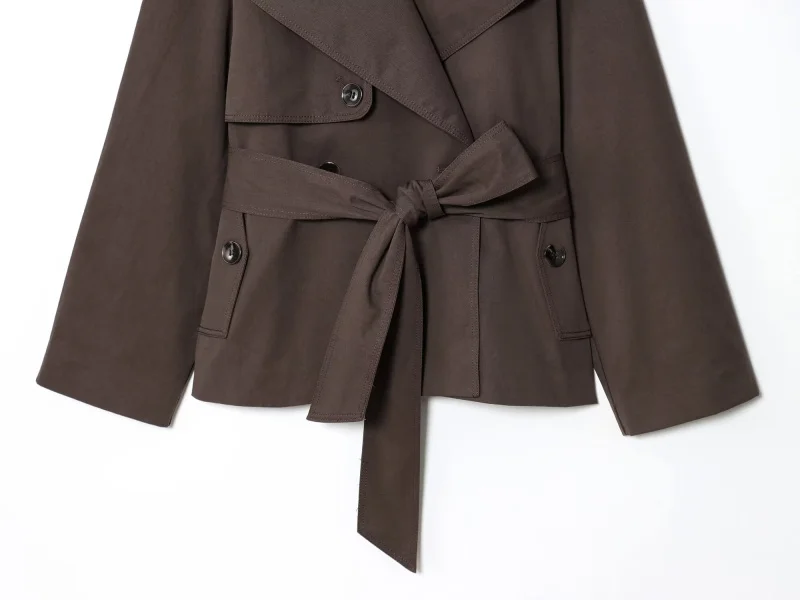 ETJ Autumn 2025 new collection women's British style lapel double-breasted Maillard color belt casual trench coat