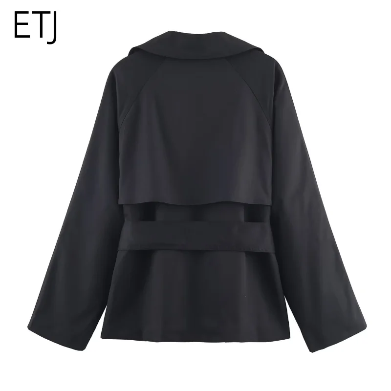 ETJ Autumn 2025 new collection women's British style lapel double-breasted Maillard color belt casual trench coat