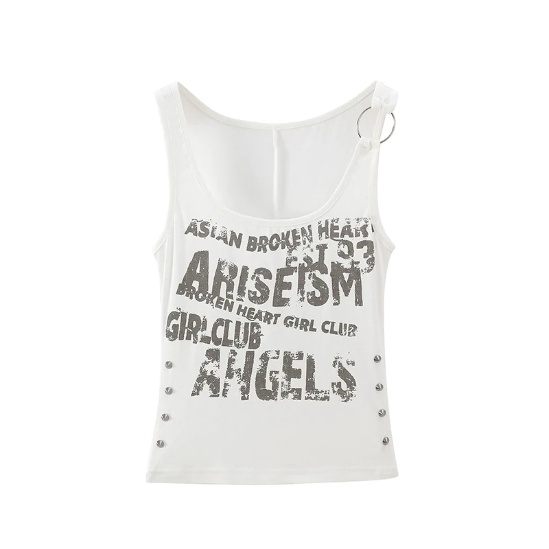 Genayooa Gothic Retro Tank Tops Sleeveless Y2k Print Letter Tops Japanese 2000s Camis Tops Out Wear Graphic Tee Americn Retro
