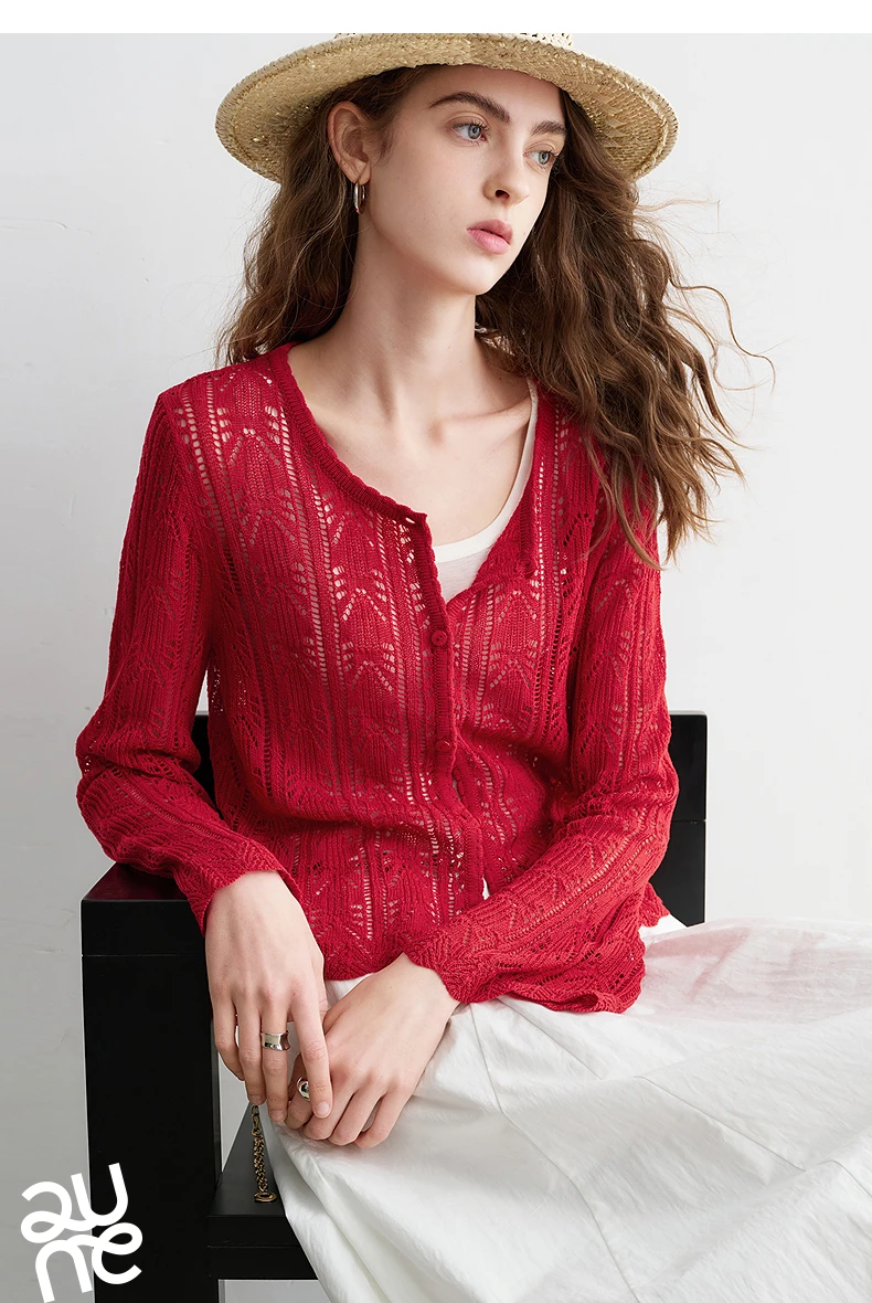 TOYOUTH Women Lyocell Linen Knit Top 2026 Spring New Hollow-Out Vintage Romantic Trumpet Sleeve Blouse