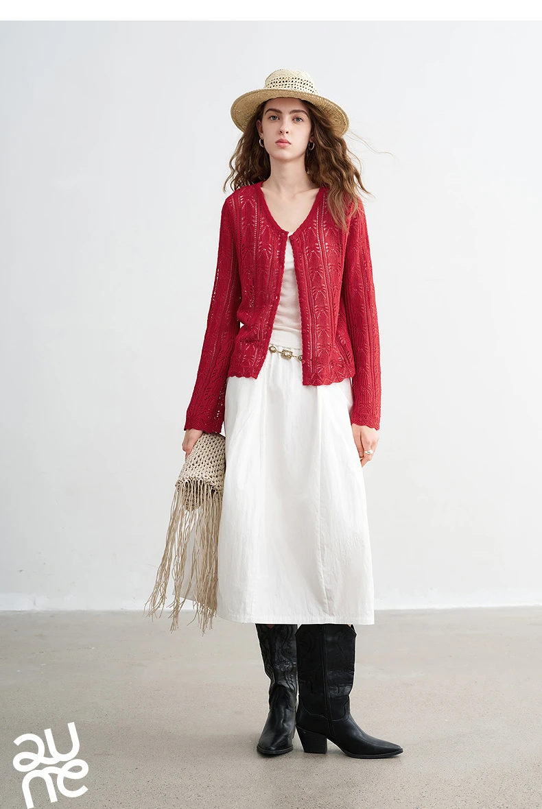 TOYOUTH Women Lyocell Linen Knit Top 2026 Spring New Hollow-Out Vintage Romantic Trumpet Sleeve Blouse