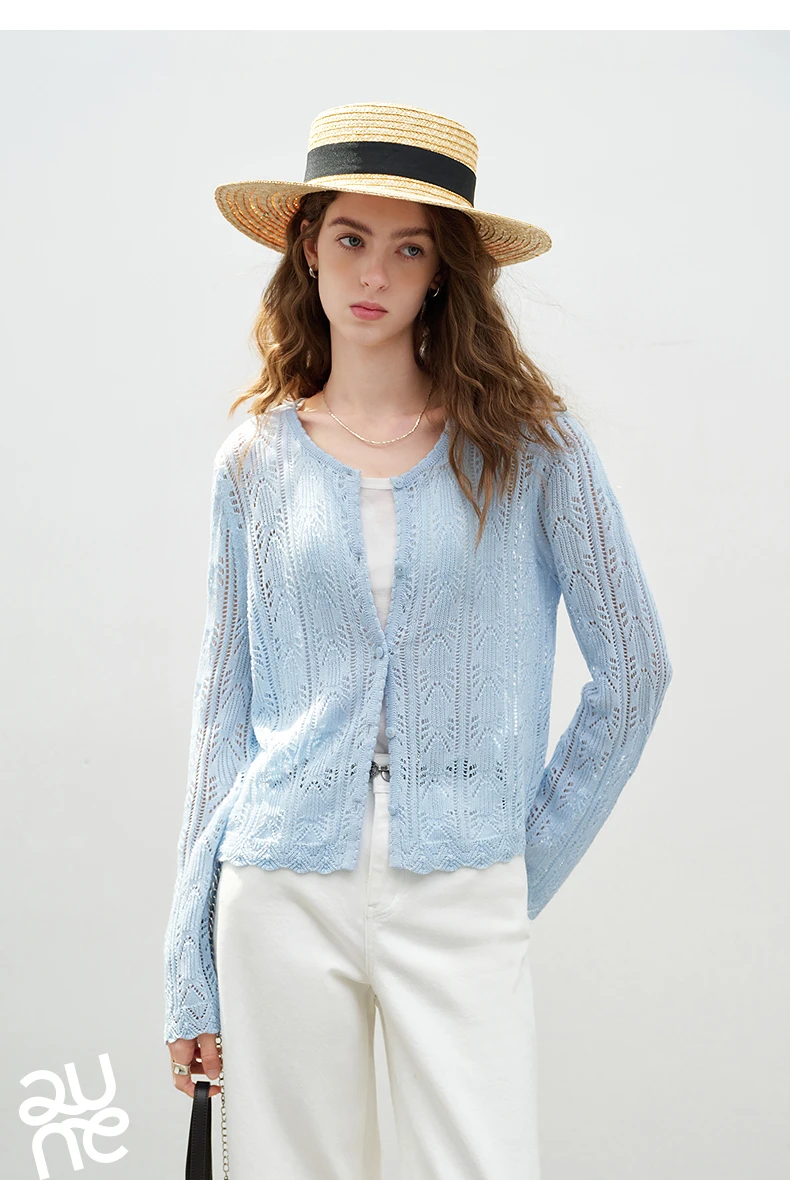TOYOUTH Women Lyocell Linen Knit Top 2026 Spring New Hollow-Out Vintage Romantic Trumpet Sleeve Blouse
