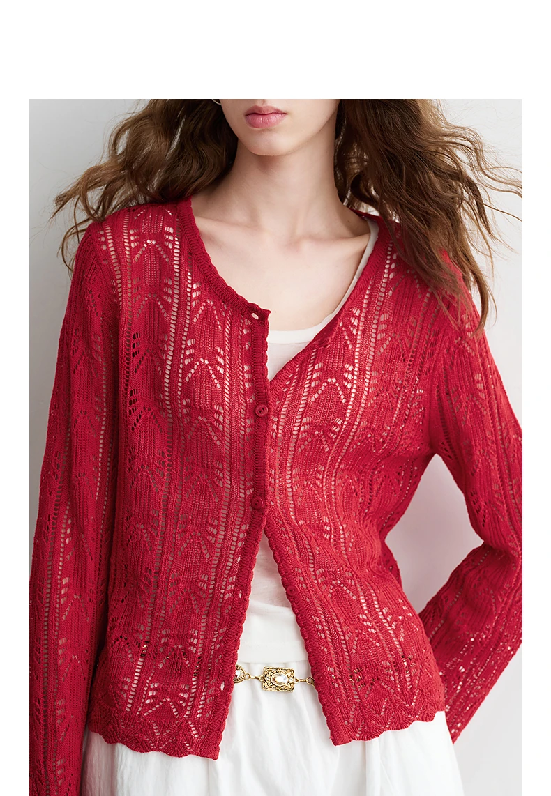TOYOUTH Women Lyocell Linen Knit Top 2026 Spring New Hollow-Out Vintage Romantic Trumpet Sleeve Blouse