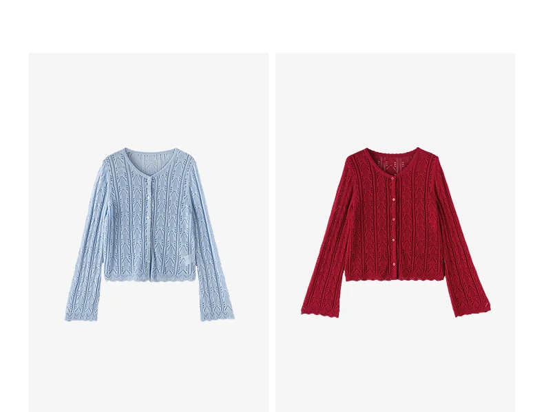 TOYOUTH Women Lyocell Linen Knit Top 2026 Spring New Hollow-Out Vintage Romantic Trumpet Sleeve Blouse