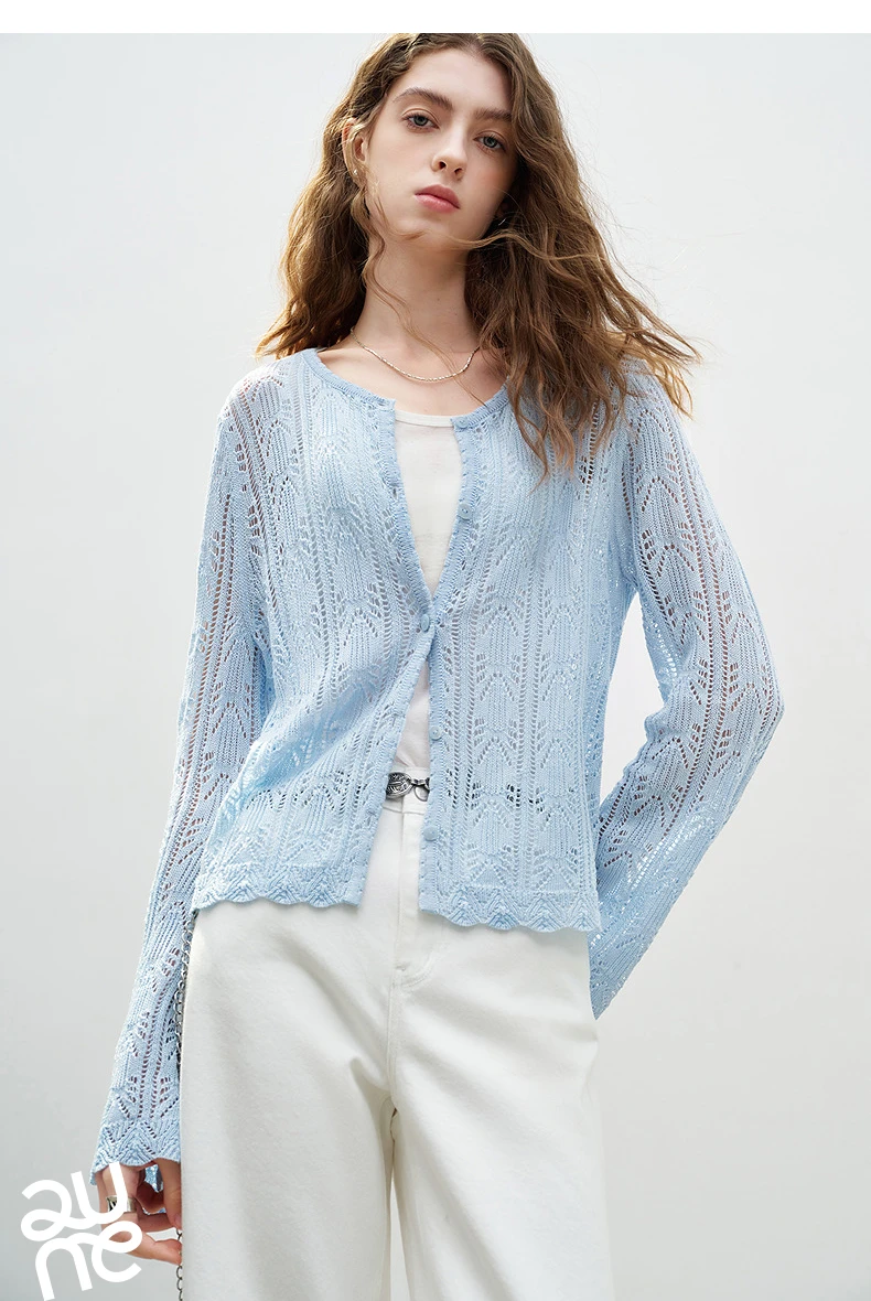 TOYOUTH Women Lyocell Linen Knit Top 2026 Spring New Hollow-Out Vintage Romantic Trumpet Sleeve Blouse
