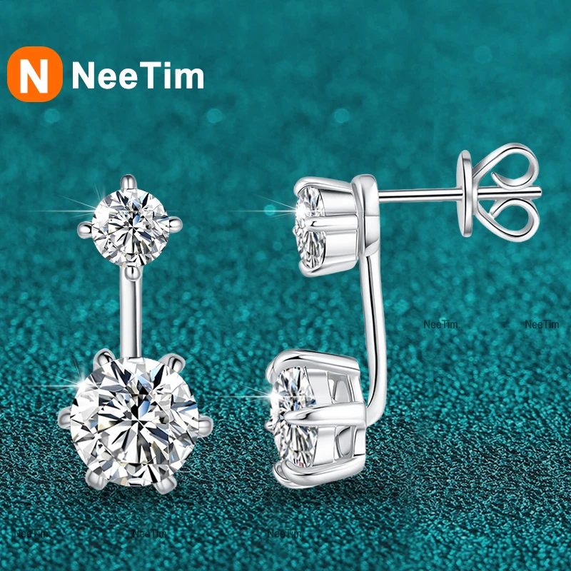 NeeTim 2.6CTTW Moissanite Stud Earrings for Women Sparkly Lab Diamond S925 Sterling Silver Removable Earring Gemstone Studs
