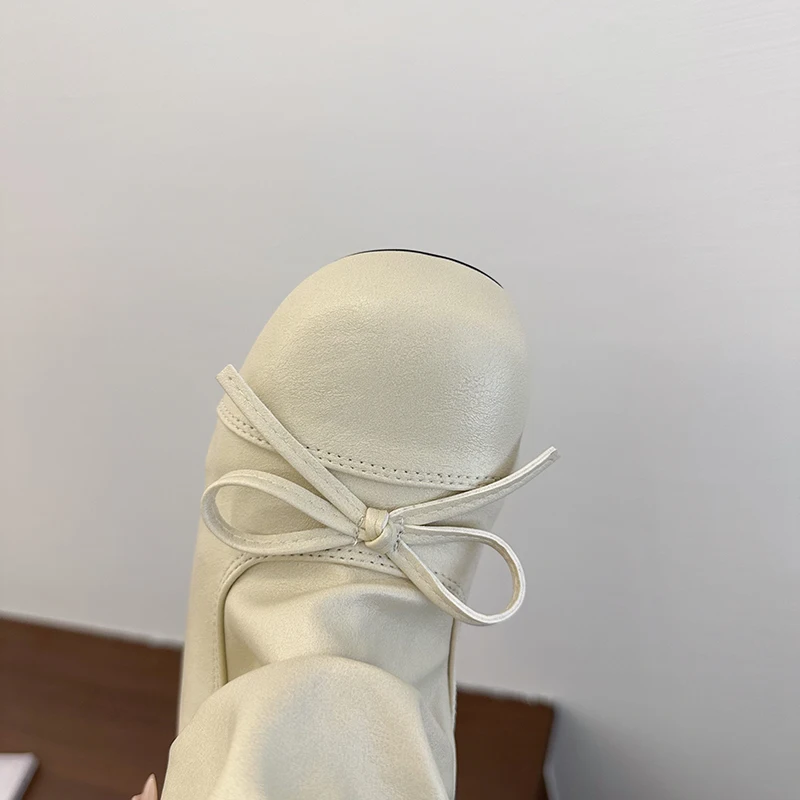 Kawaii Korean Butterfly-knot Women's Mid Calf Boots Double Buckle Strap Flat Shoes Round Toe Pleated Casual Daily Short Boots
