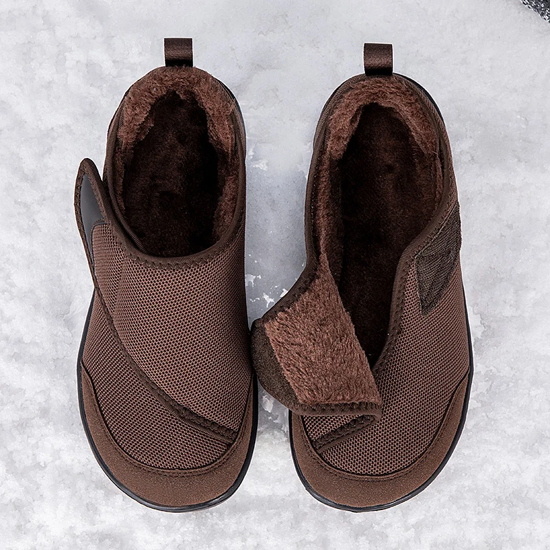 Winter Fur-lined Wide Box Toe Open Shoes for Elderly Men Women Diabetic Shoes Swollen Foot Fat Orthopedics Hallux Valgus Bunion