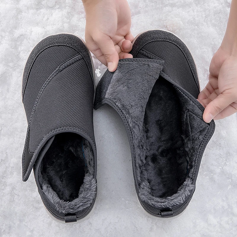 Winter Fur-lined Wide Box Toe Open Shoes for Elderly Men Women Diabetic Shoes Swollen Foot Fat Orthopedics Hallux Valgus Bunion