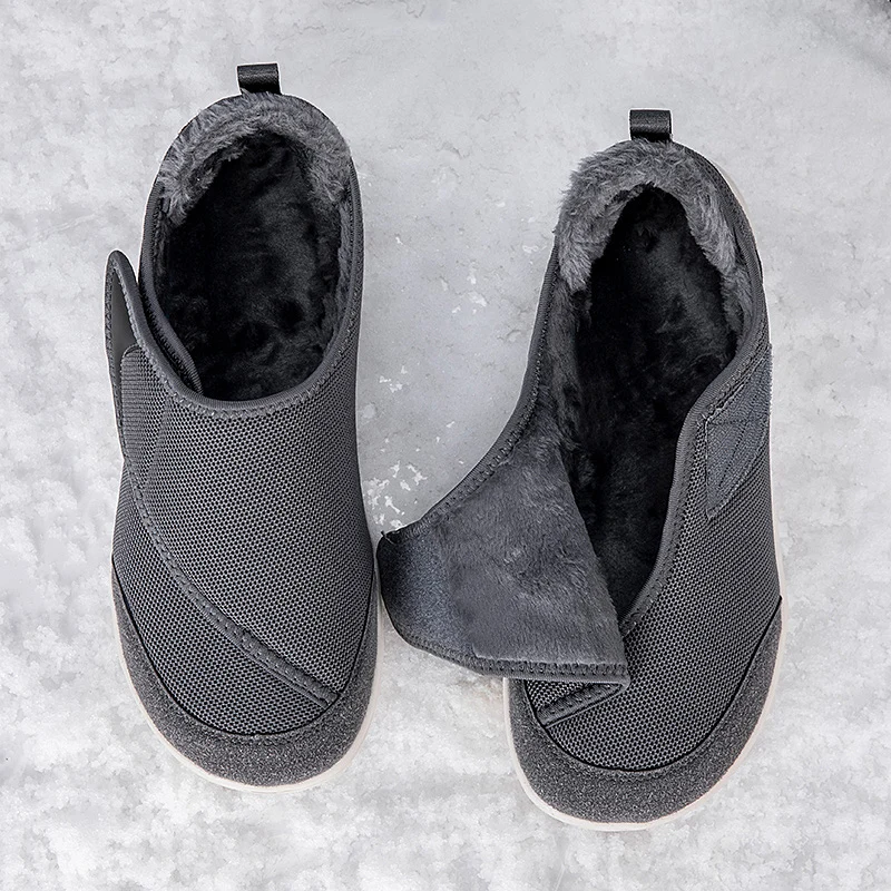 Winter Fur-lined Wide Box Toe Open Shoes for Elderly Men Women Diabetic Shoes Swollen Foot Fat Orthopedics Hallux Valgus Bunion