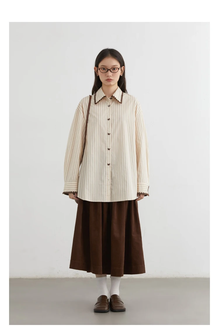 CHIC VEN Fashion Women Shirt Loose Striped Long Sleeve Female Blouses Butterfly Button Cotton Girl Coat Autumn Winter 2026