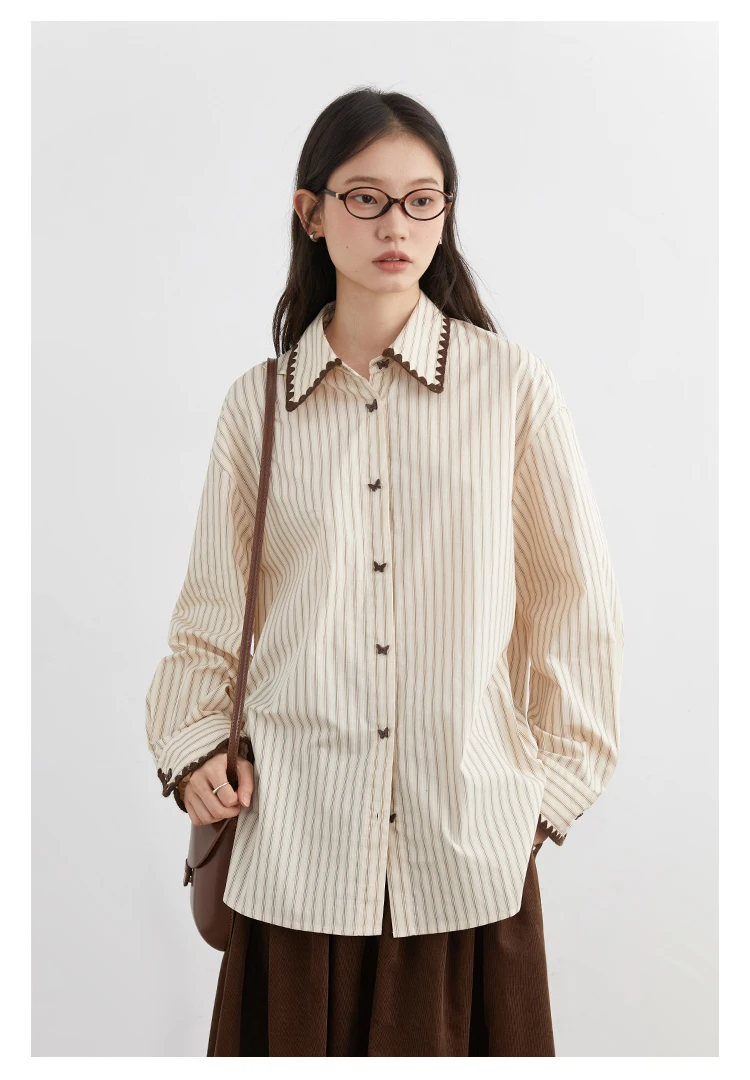 CHIC VEN Fashion Women Shirt Loose Striped Long Sleeve Female Blouses Butterfly Button Cotton Girl Coat Autumn Winter 2026
