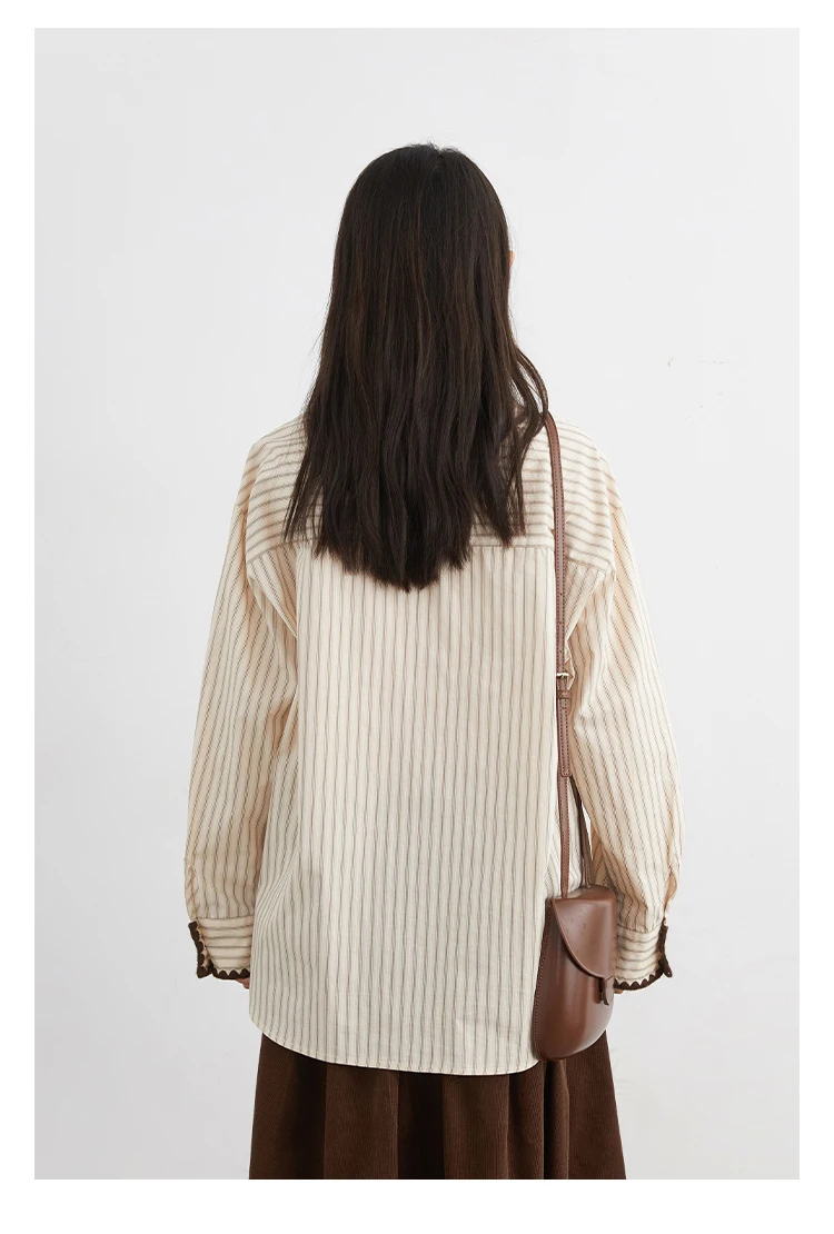 CHIC VEN Fashion Women Shirt Loose Striped Long Sleeve Female Blouses Butterfly Button Cotton Girl Coat Autumn Winter 2026
