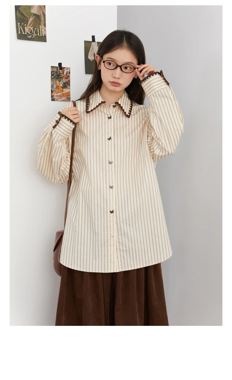 CHIC VEN Fashion Women Shirt Loose Striped Long Sleeve Female Blouses Butterfly Button Cotton Girl Coat Autumn Winter 2026