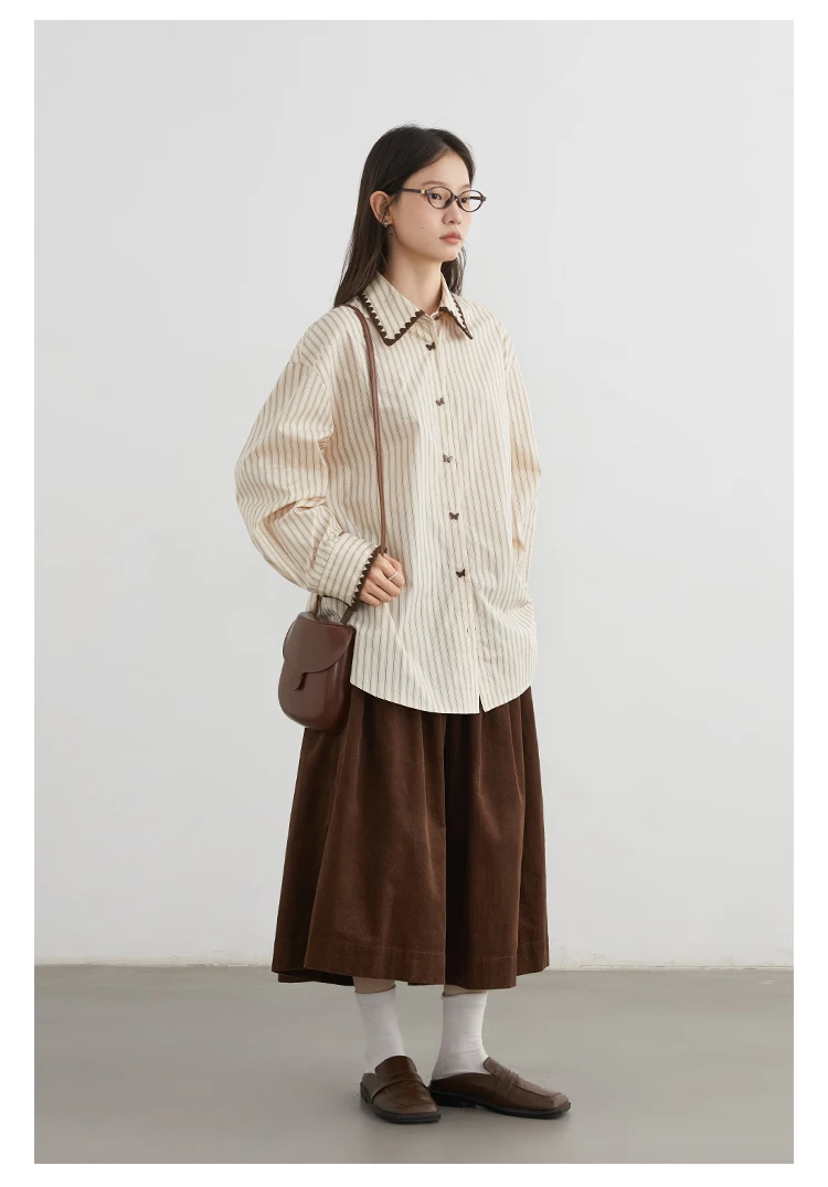 CHIC VEN Fashion Women Shirt Loose Striped Long Sleeve Female Blouses Butterfly Button Cotton Girl Coat Autumn Winter 2026