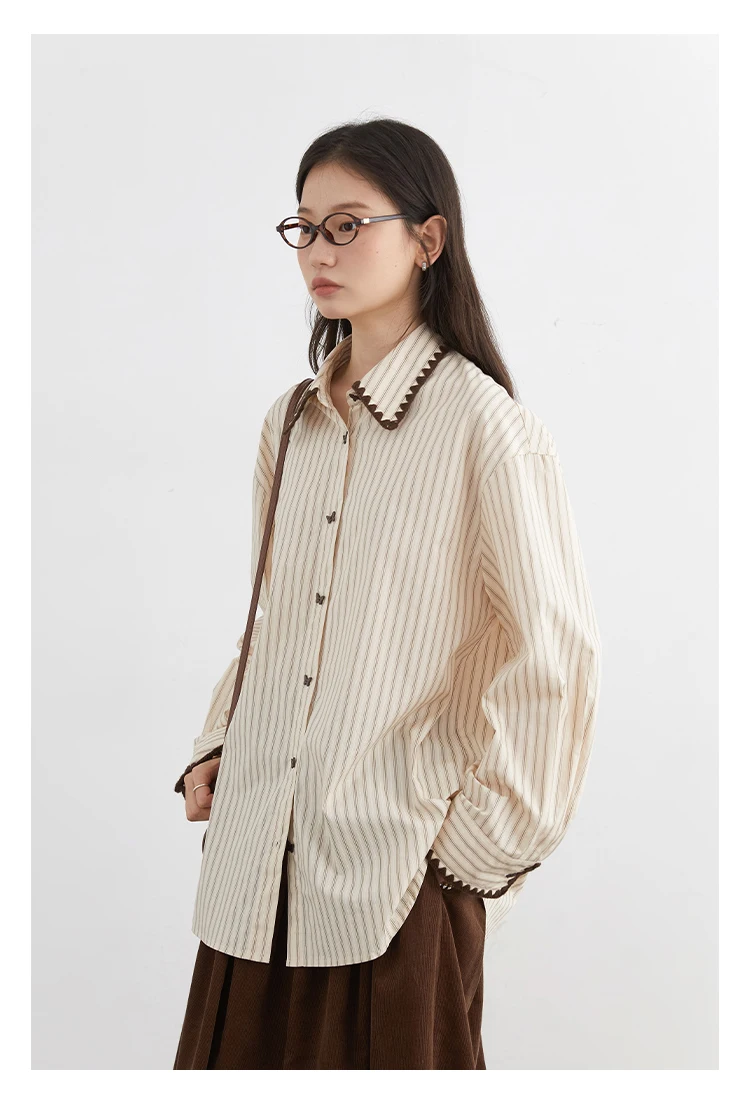 CHIC VEN Fashion Women Shirt Loose Striped Long Sleeve Female Blouses Butterfly Button Cotton Girl Coat Autumn Winter 2026