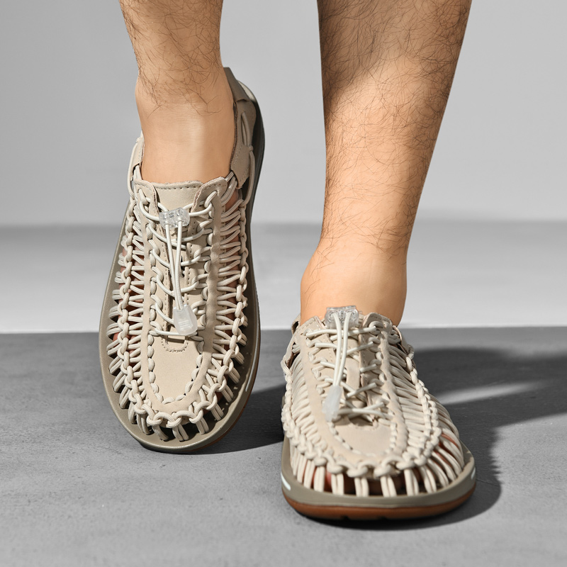 Summer Men Sandals Women Slippers Weaving Design Beach Sandals Breathable Casual Flat Sandals Outdoor Couples Sandals Size 48