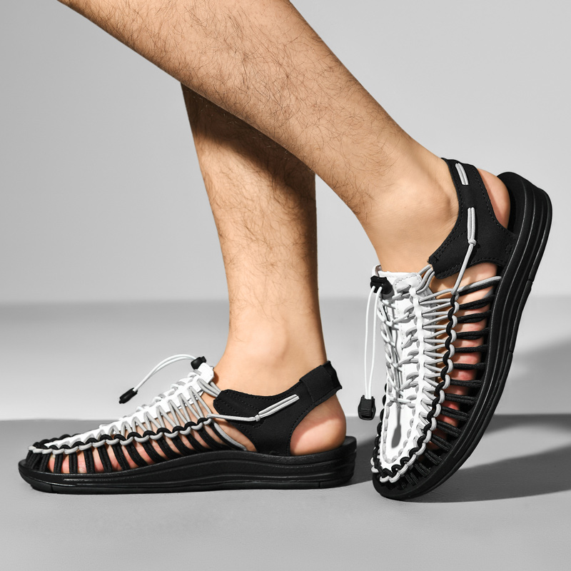 Summer Men Sandals Women Slippers Weaving Design Beach Sandals Breathable Casual Flat Sandals Outdoor Couples Sandals Size 48