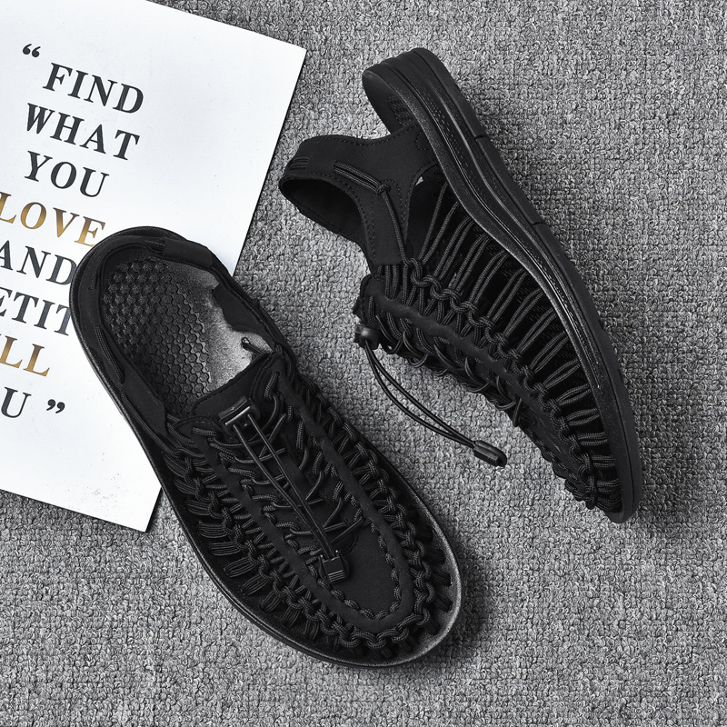 Summer Men Sandals Women Slippers Weaving Design Beach Sandals Breathable Casual Flat Sandals Outdoor Couples Sandals Size 48