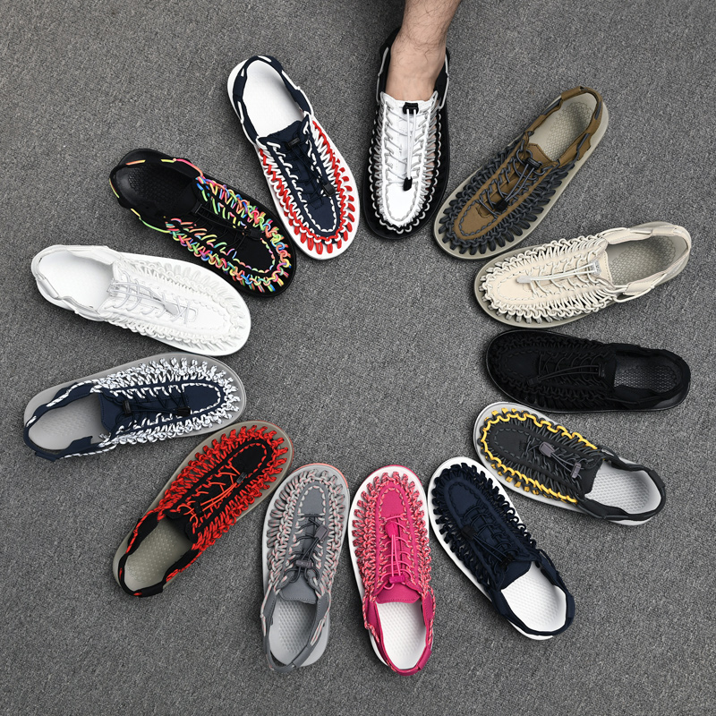 Summer Men Sandals Women Slippers Weaving Design Beach Sandals Breathable Casual Flat Sandals Outdoor Couples Sandals Size 48