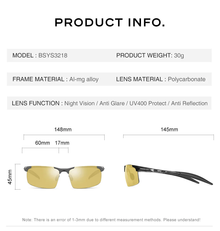 CAPONI Photochromic Sunglasses Men Original Design Sports Yellow Sun Glasses Fashion Driving Night Vision Eyewear UV400 BSYS3218