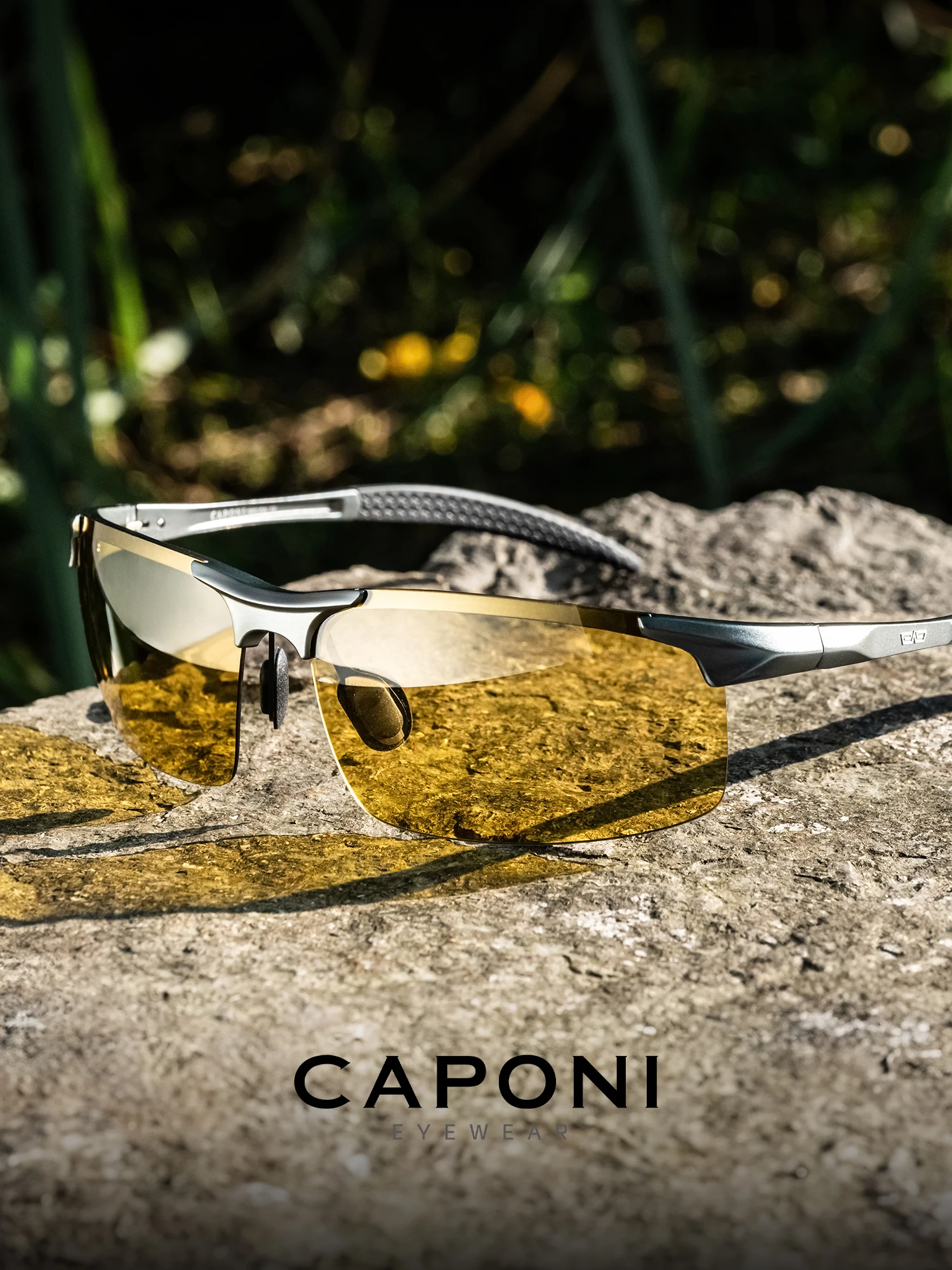CAPONI Photochromic Sunglasses Men Original Design Sports Yellow Sun Glasses Fashion Driving Night Vision Eyewear UV400 BSYS3218