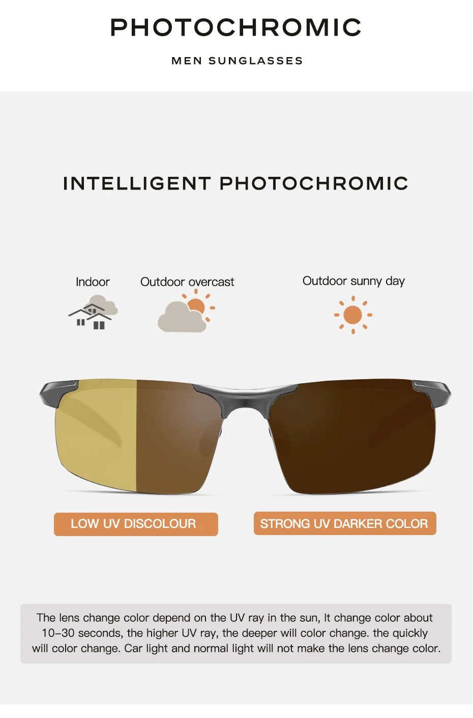 CAPONI Photochromic Sunglasses Men Original Design Sports Yellow Sun Glasses Fashion Driving Night Vision Eyewear UV400 BSYS3218