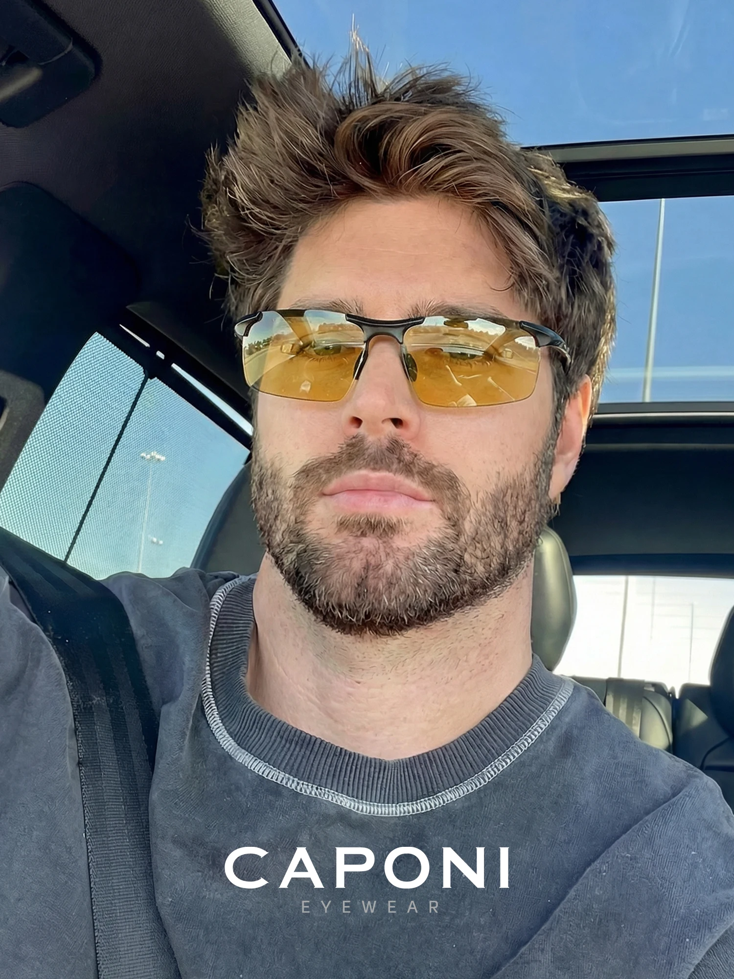 CAPONI Photochromic Sunglasses Men Original Design Sports Yellow Sun Glasses Fashion Driving Night Vision Eyewear UV400 BSYS3218