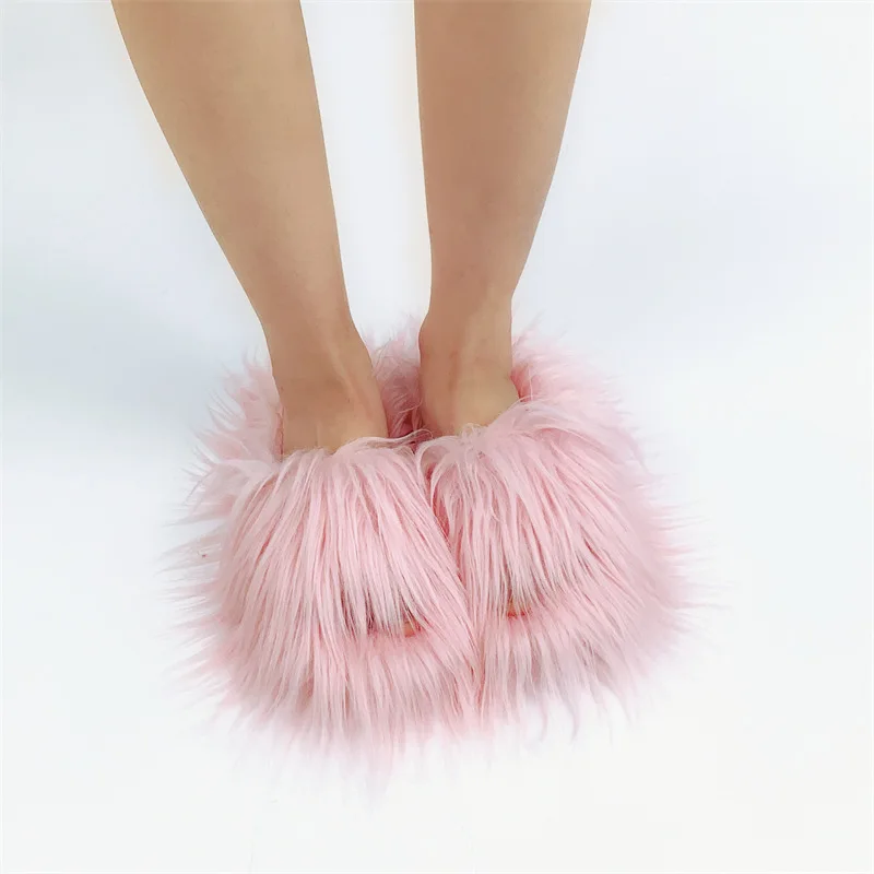 Faux Fur Slippers 2025 Women Winter Plush Warm Home Flat Slides Mongolian Wool Flip Flops Y2K Girls Furry Shoes Cute Slippers