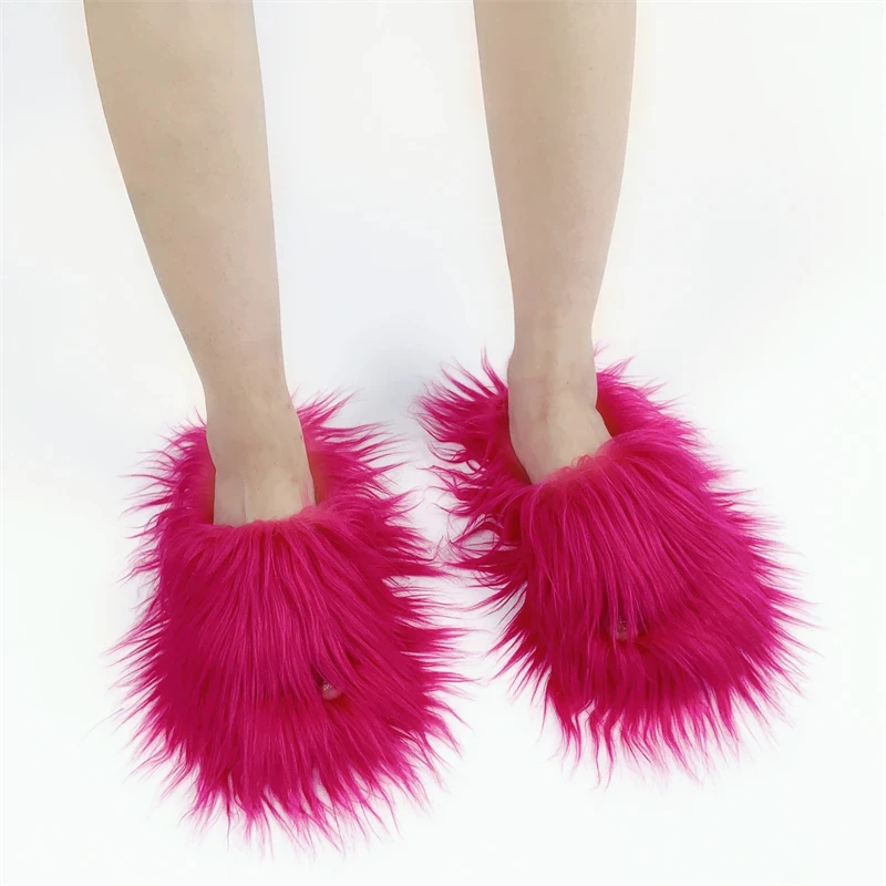 Faux Fur Slippers 2025 Women Winter Plush Warm Home Flat Slides Mongolian Wool Flip Flops Y2K Girls Furry Shoes Cute Slippers