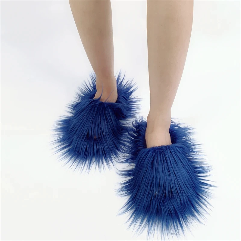 Faux Fur Slippers 2025 Women Winter Plush Warm Home Flat Slides Mongolian Wool Flip Flops Y2K Girls Furry Shoes Cute Slippers