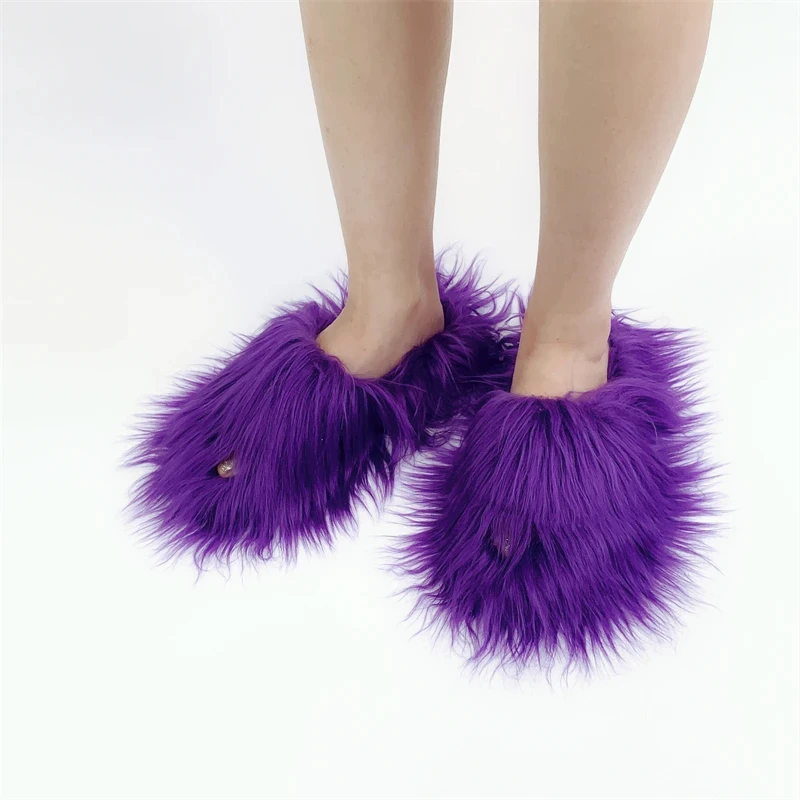 Faux Fur Slippers 2025 Women Winter Plush Warm Home Flat Slides Mongolian Wool Flip Flops Y2K Girls Furry Shoes Cute Slippers
