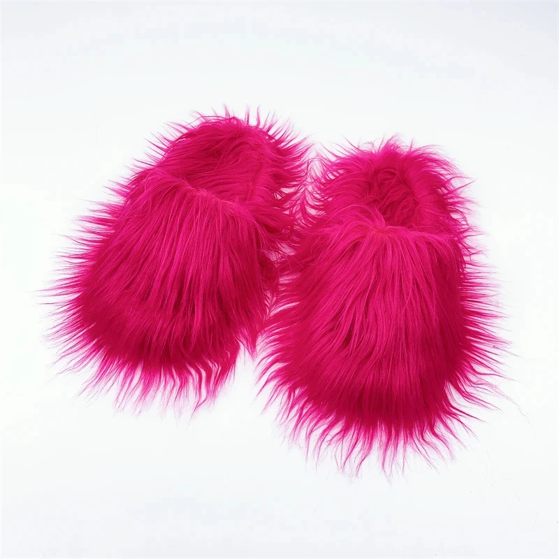 Faux Fur Slippers 2025 Women Winter Plush Warm Home Flat Slides Mongolian Wool Flip Flops Y2K Girls Furry Shoes Cute Slippers