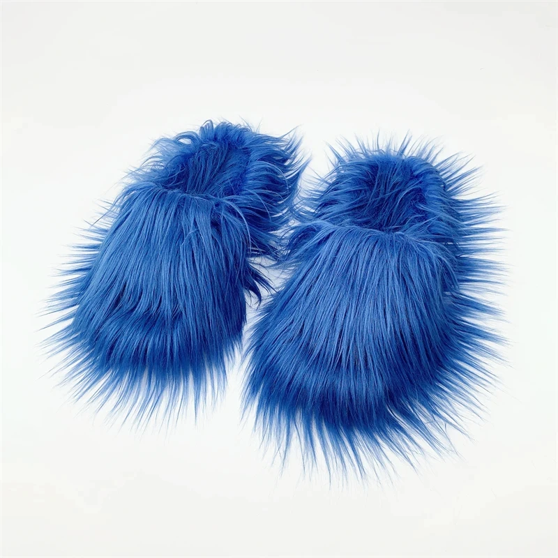 Faux Fur Slippers 2025 Women Winter Plush Warm Home Flat Slides Mongolian Wool Flip Flops Y2K Girls Furry Shoes Cute Slippers