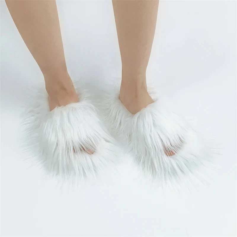 Faux Fur Slippers 2025 Women Winter Plush Warm Home Flat Slides Mongolian Wool Flip Flops Y2K Girls Furry Shoes Cute Slippers