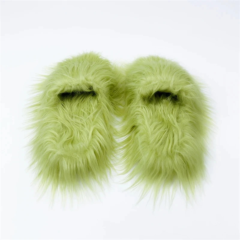 Faux Fur Slippers 2025 Women Winter Plush Warm Home Flat Slides Mongolian Wool Flip Flops Y2K Girls Furry Shoes Cute Slippers