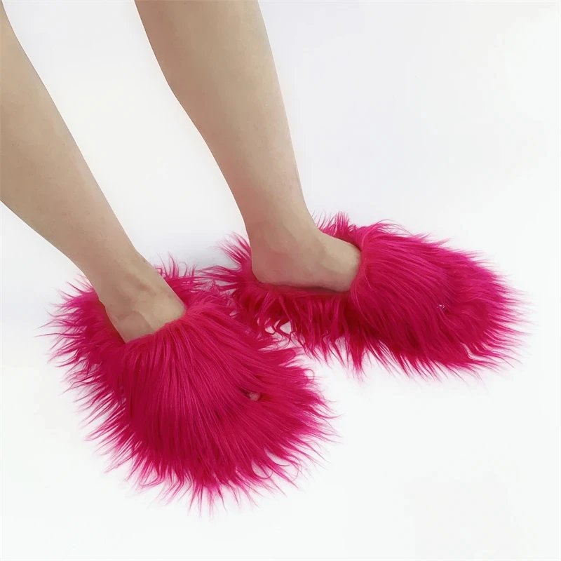 Faux Fur Slippers 2025 Women Winter Plush Warm Home Flat Slides Mongolian Wool Flip Flops Y2K Girls Furry Shoes Cute Slippers