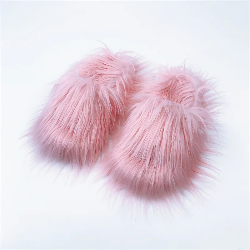 Faux Fur Slippers 2025 Women Winter Plush Warm Home Flat Slides Mongolian Wool Flip Flops Y2K Girls Furry Shoes Cute Slippers