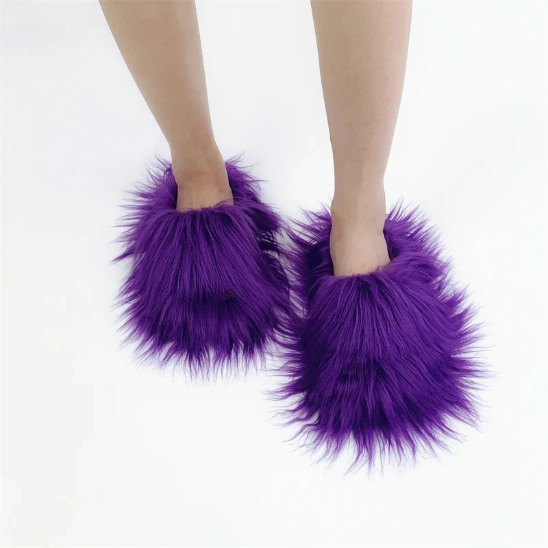 Faux Fur Slippers 2025 Women Winter Plush Warm Home Flat Slides Mongolian Wool Flip Flops Y2K Girls Furry Shoes Cute Slippers